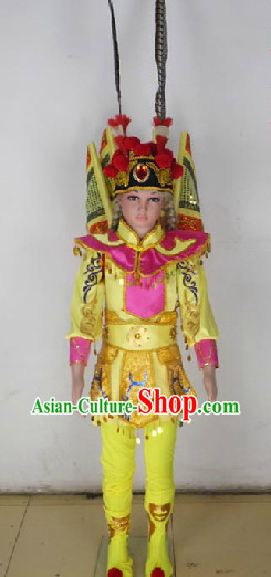Chinese Peking Opera Stage Performance Costumes and Headwear for Kids