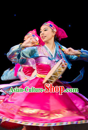 Traditional Korean Ethnic Dancing Dresses and Headdress