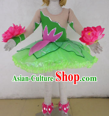 Traditional Lotus Dance Costumes and Headdress for Kids