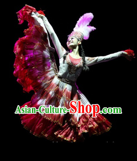 Professional Xin Jiang Ethnic Beauty Dancing Costumes and Hat
