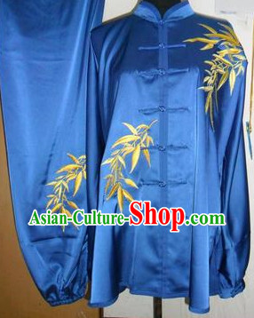 Beijing Sport University Blue Bamboo Embroidery Tai Chi Clothes
