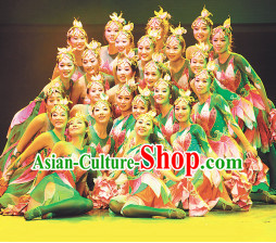 Professional Stage Performance Flower Dancing Costumes and Headwear Complete Set