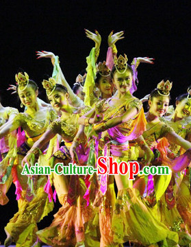 Chinese Lotus Dance Costumes Complete Set for Women