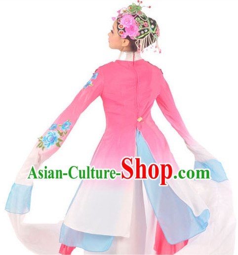 Traditional Chinese Opera Style Water Sleeve Dance Costumes and Headwear Complete Set