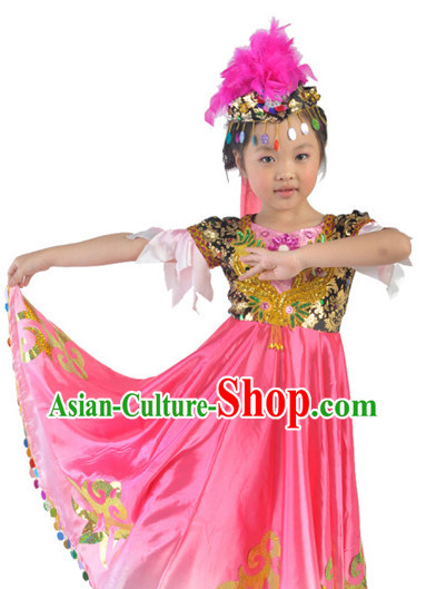 Chinese Xinjiang Dancer Costumes and Hat for Kids