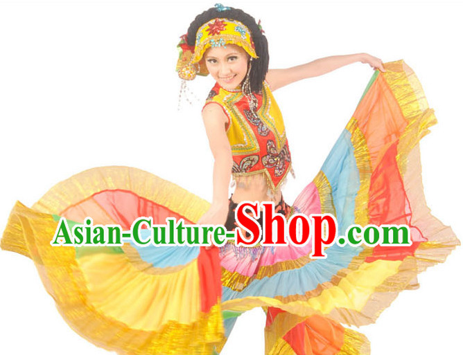 Professional Stage Performance Yi Dance Costumes and Headdress for Women