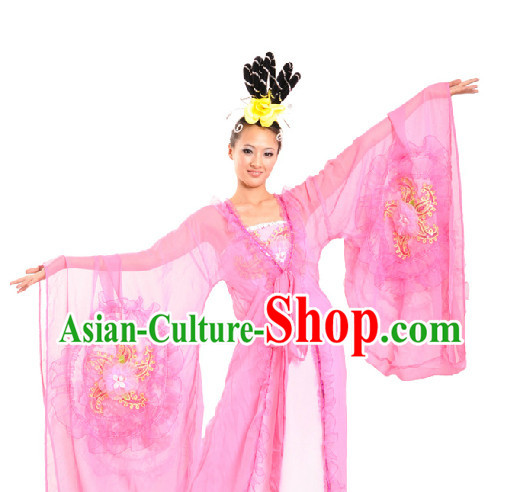 Classical Dance Team Wide Sleeves Costumes and Headdress