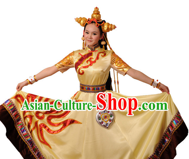 Chinese Tibetan Sun Drum Skirt and Headdress for Girls