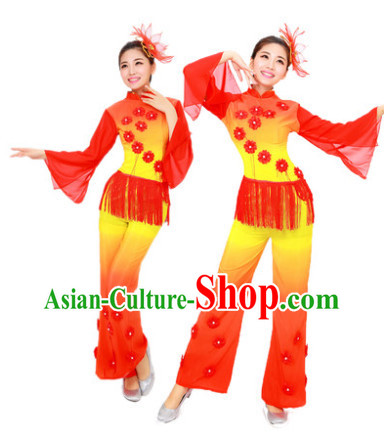 Chinese Fan Dance Costume and Headdress