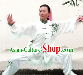 Traditional White Bamboo Embroidery Kung Fu Suit