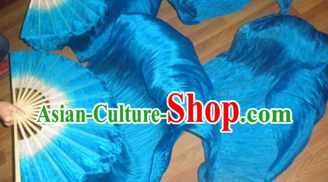 Professional Dancer Long Silk Blue Dance Fan