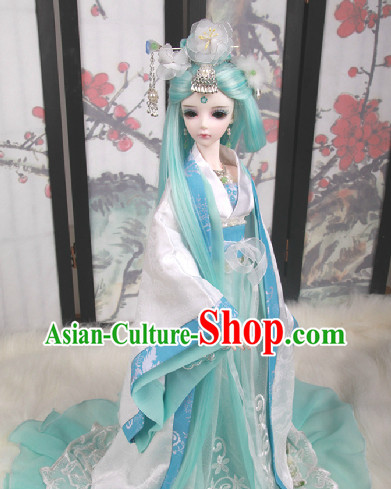 Ancient Chinese White and Blue Hanfu SD Clothes Complete Set