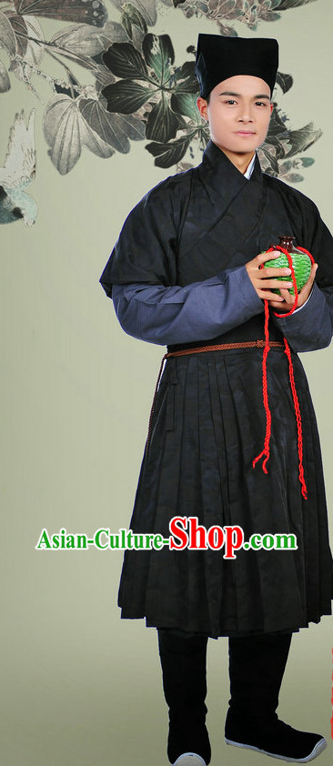 Chinese Huafu Hanzhuang Clothes and Hat Complete Set for Men