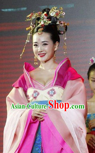 Chinese Tang Dynasty Princess Clothes and Hair Accessories Complete Set