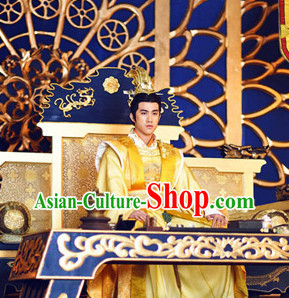 Chinese Traditional Emperor Costume and Crown Full Set for Men