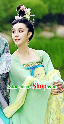 Chinese Tang Dynasty Clothing Sexy Dresses and Hair Jewelry Complete Set