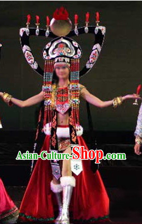 Chinese Traditional Mongolian Clothing and Hat Complete Set