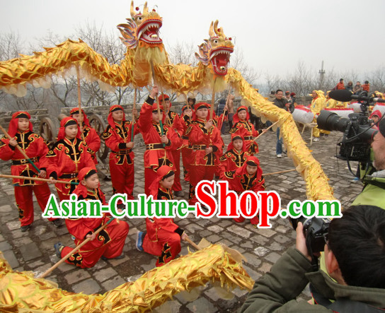 Parade and Competition Shinning Gold Dragon Dance National Costumes Complete Set for Eight Kids