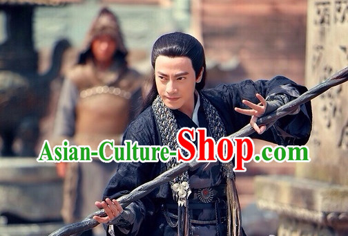 Ancient Chinese Swordman Long Black Wig for Men