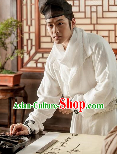 White Ancient Chinese Scholar Uniform Complete Set