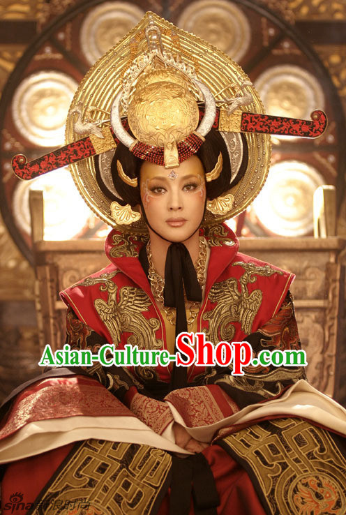 Chinese Classical Imperial Wu Ze Tian Hair Accessories and Black Wig