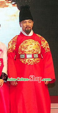 Traditional Korean Emperor Costumes and Hat Complete Set