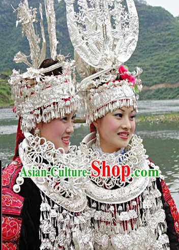 Traditional Silver Miao Headgear and Necklace