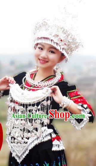 Traditional Silver Miao Tribe Hat and Necklace