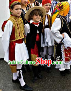 Traditional Greek Clothes and Hat Complete Set for Boys