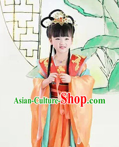 China Tang Princess Costumes and Headwear Complete Set for Kids