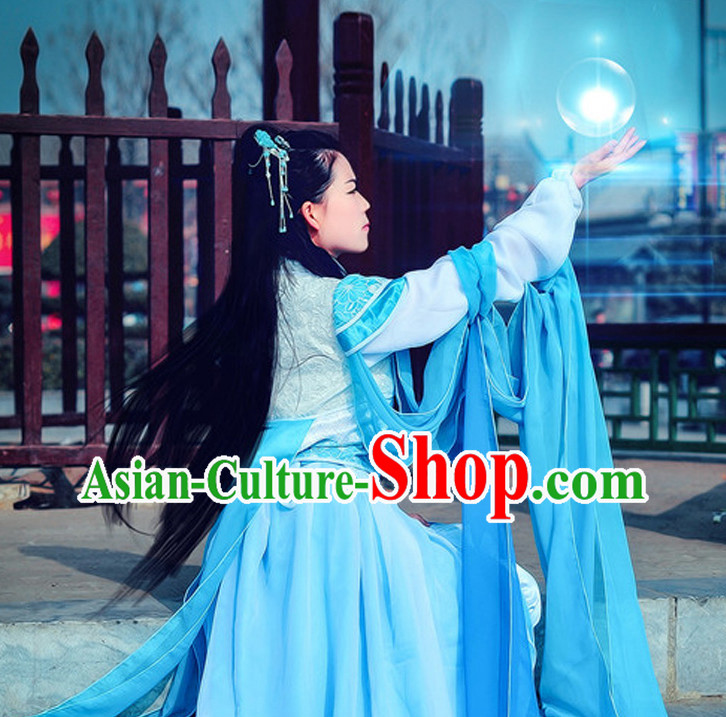 Ancient Chinese Blue Fairy Costumes Complete Set