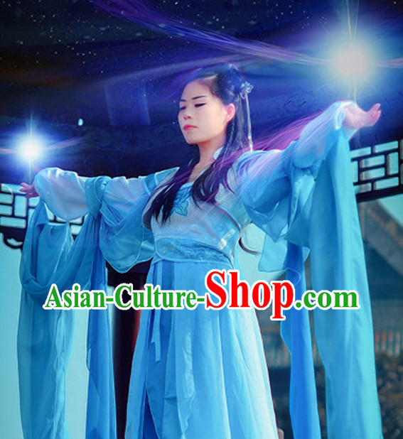 Ancient Chinese Blue Fairy Costumes Complete Set
