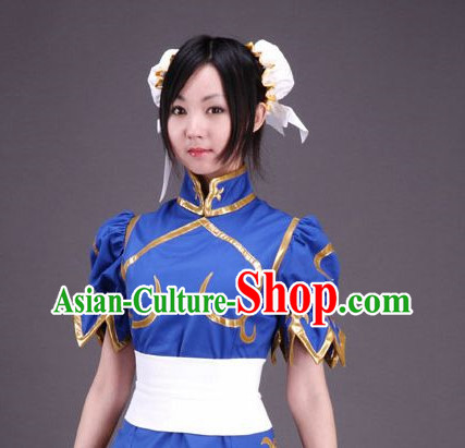 Blue China Girl Cosplay Outfit and Headwear Complete Set for Women