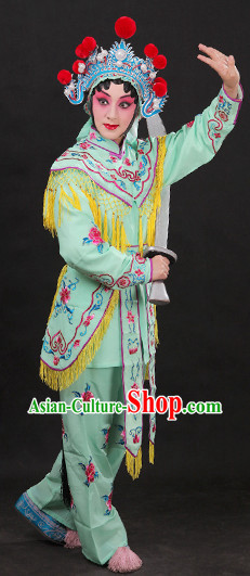 Light Green China Peking Opera Superheroine Costumes