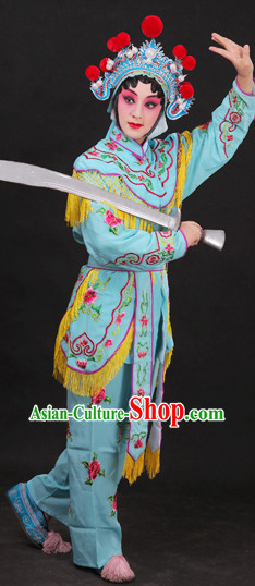 Light Blue China Peking Opera Superheroine Costumes