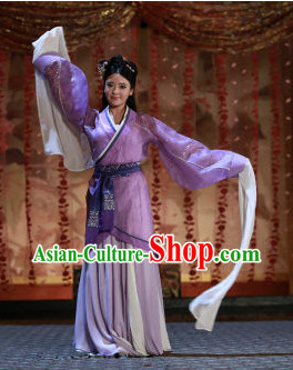 Asian China Han Dynasty Long Water Sleeve Hanfu Dance Costumes