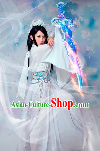 Asian White Goddess Costumes and Hair Accessories
