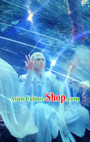 Asian Traditional Magician White Costumes and Accessories for Men