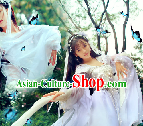 Asian Traditional White Princess Carnival Parade Costumes Complete Set