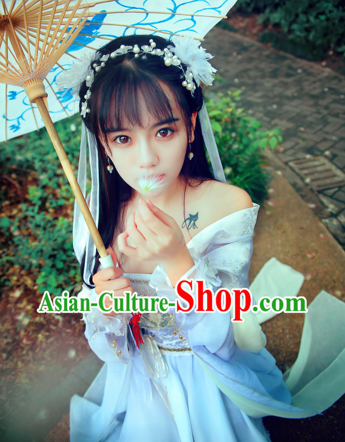 Asian Traditional White Princess Carnival Parade Costumes Complete Set