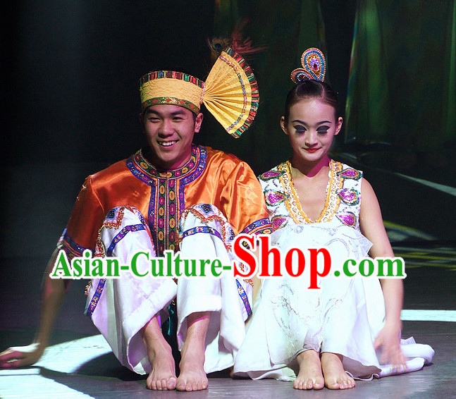 Chinese Yunan Xishuang Banna Dai Ethnic Men and Women's Dance Costumes