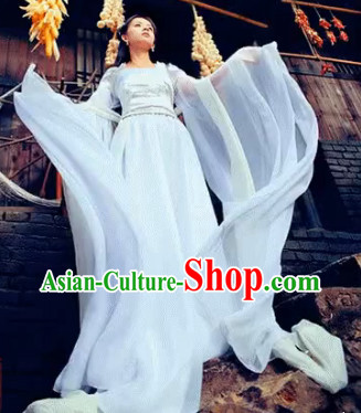 Pure White Wide Sleeves China Classical Dancing Costumes