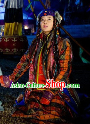 Traditional Mongolian Princess Robe Dresses and Hat