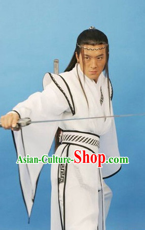 China Ancient White Film Costumes and Headwear for Men
