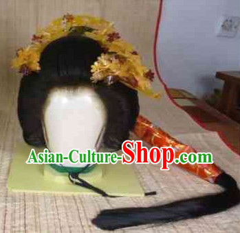 Traditional Japanese Geisha Black Long Wig and Hair Accessories