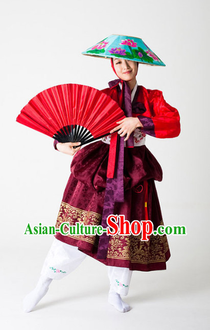 Korean Traditional Fan Dance Costumes and Hat for Women