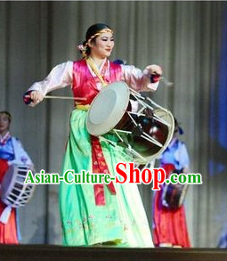 Korean Traditional Drum Dancing Costumes and Headpiece for Women