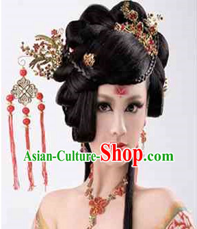 Chinese Wedding Bridal Black Wig and Hair Accessories