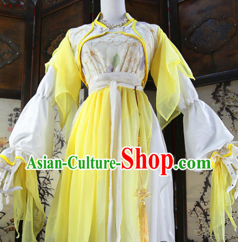 Beautiful Chinese Women Yellow Fairy Costumes