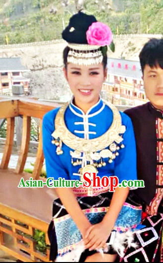China Hmong Miao Ethnic Dresses and Hair Accessories for Girls
